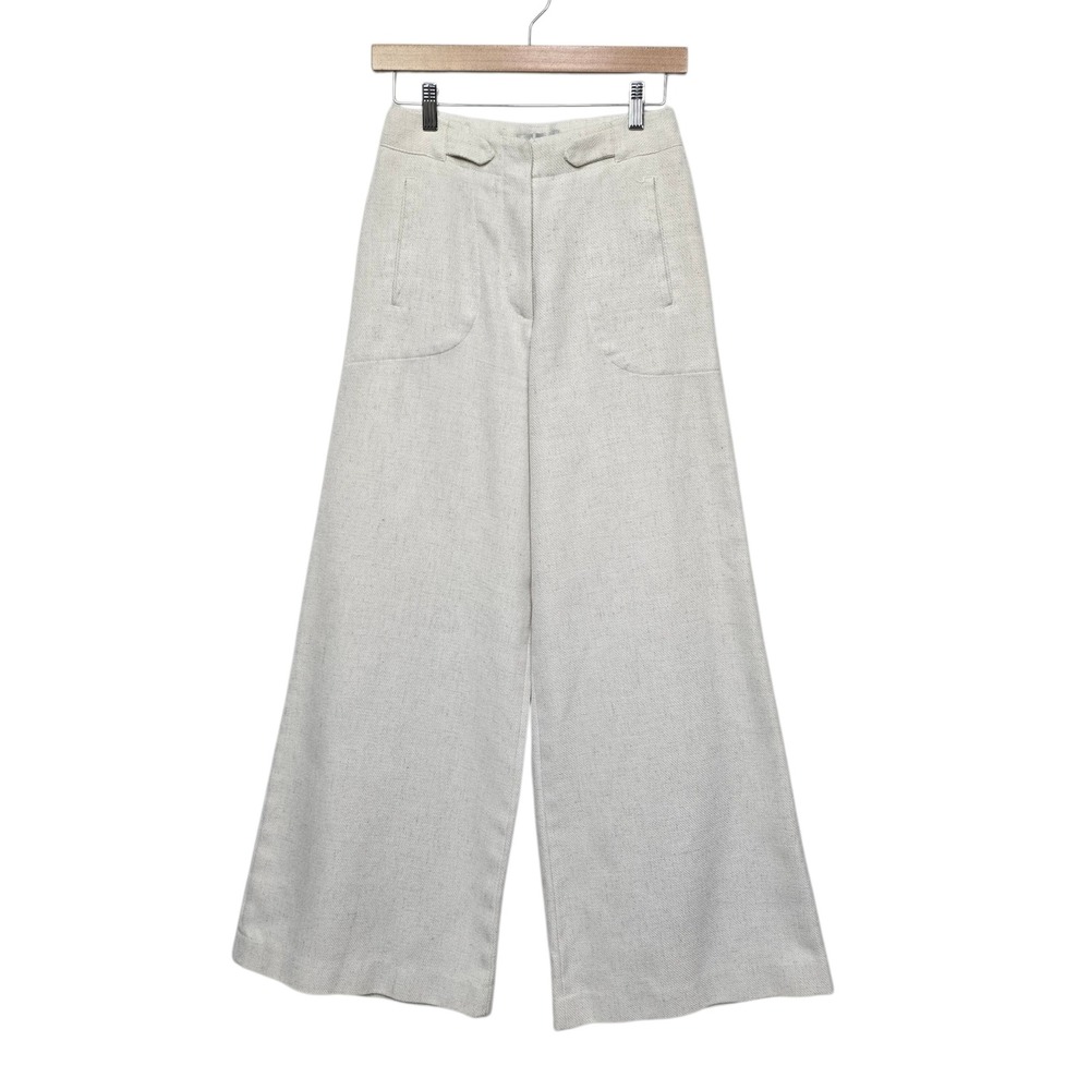 Torn by Ronny Kobo Womens XS Cream Linen Blend High Rise Wide Leg Trousers Pants